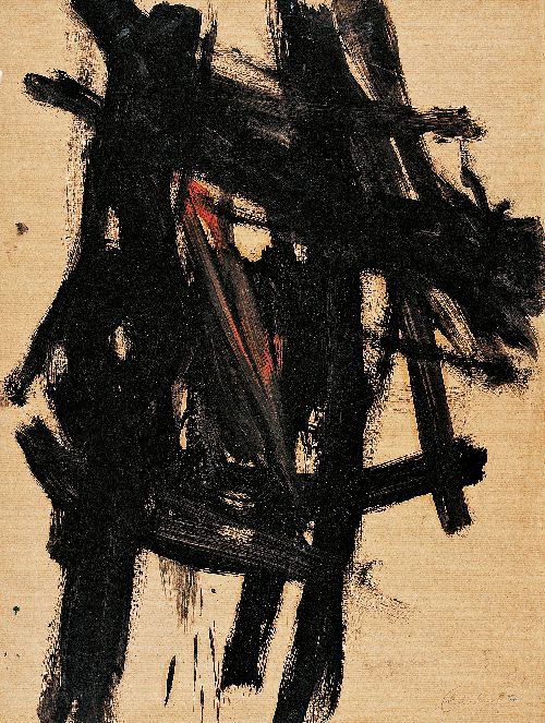 Ohne Titel (Abstraktion) | 1957, Öl auf braunem Packpapier, 65 x 49,2 cm